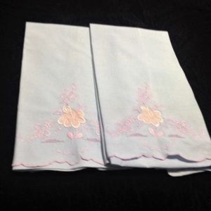 2 Vintage Blue Pillowcases with Embroidery